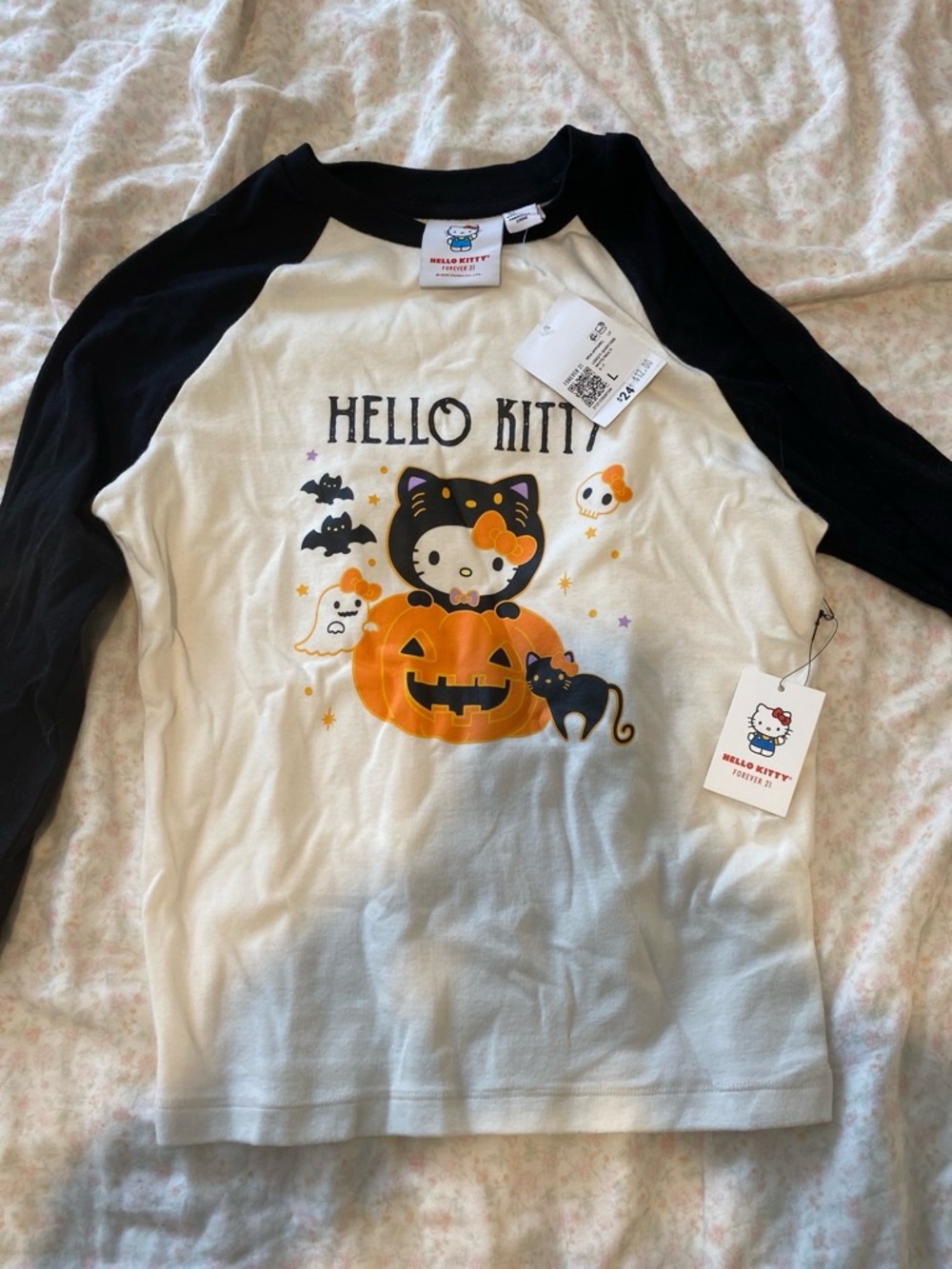 Hello Kitty Black & White Halloween Graphic Raglan Tee